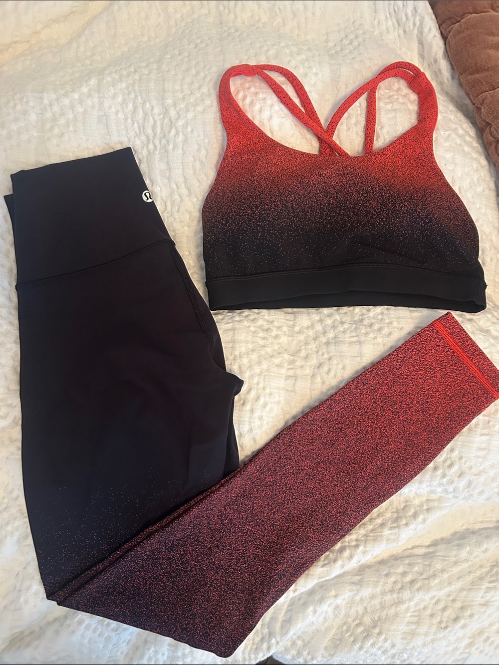 lululemon athletica Red Ombre & Black High-Rise Leggings with Strappy Sports Bra
